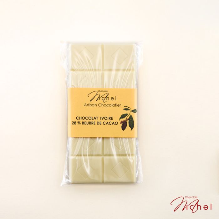 Tablette de chocolat blanc Ivoire 35% Pépites de Framboises, 120g