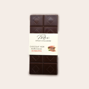 Tablette chocolat noir au maltitol - sans sucre - 55,5%